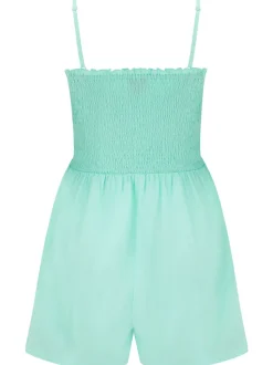 Gegrond blauw - Pour Moi geweven strand-playsuit zonder bandjes met gesmokt lijfje