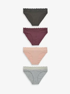 Gemêleerd grijs/roze/roodpaars - Katoenen kanten slipjes 4 stuks