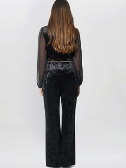 Gina Bacconi Alaska Velvet Black Jumpsuit With Sheer Sleeves