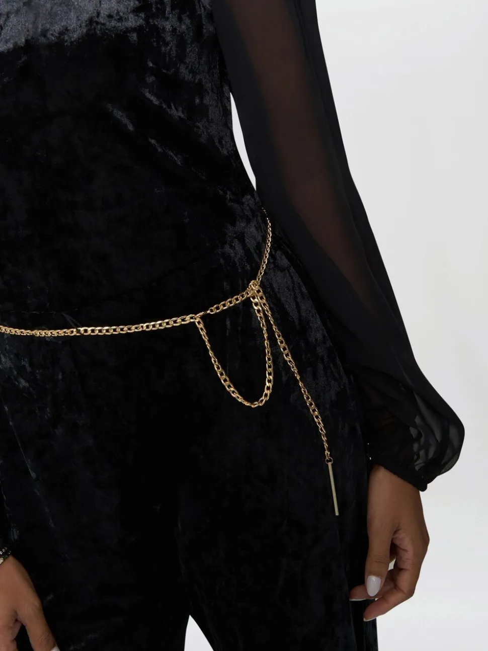 Gina Bacconi Alaska Velvet Black Jumpsuit With Sheer Sleeves