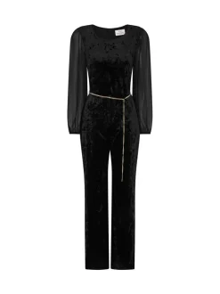 Gina Bacconi Alaska Velvet Black Jumpsuit With Sheer Sleeves