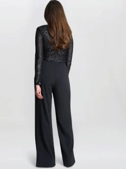 Gina Bacconi Allegra Sequin Crepe Black Jumpsuit