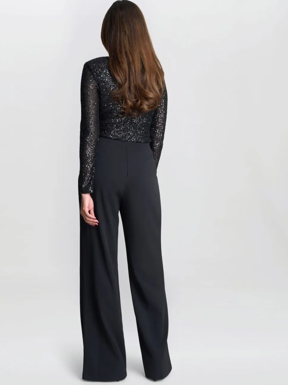 Gina Bacconi Allegra Sequin Crepe Black Jumpsuit