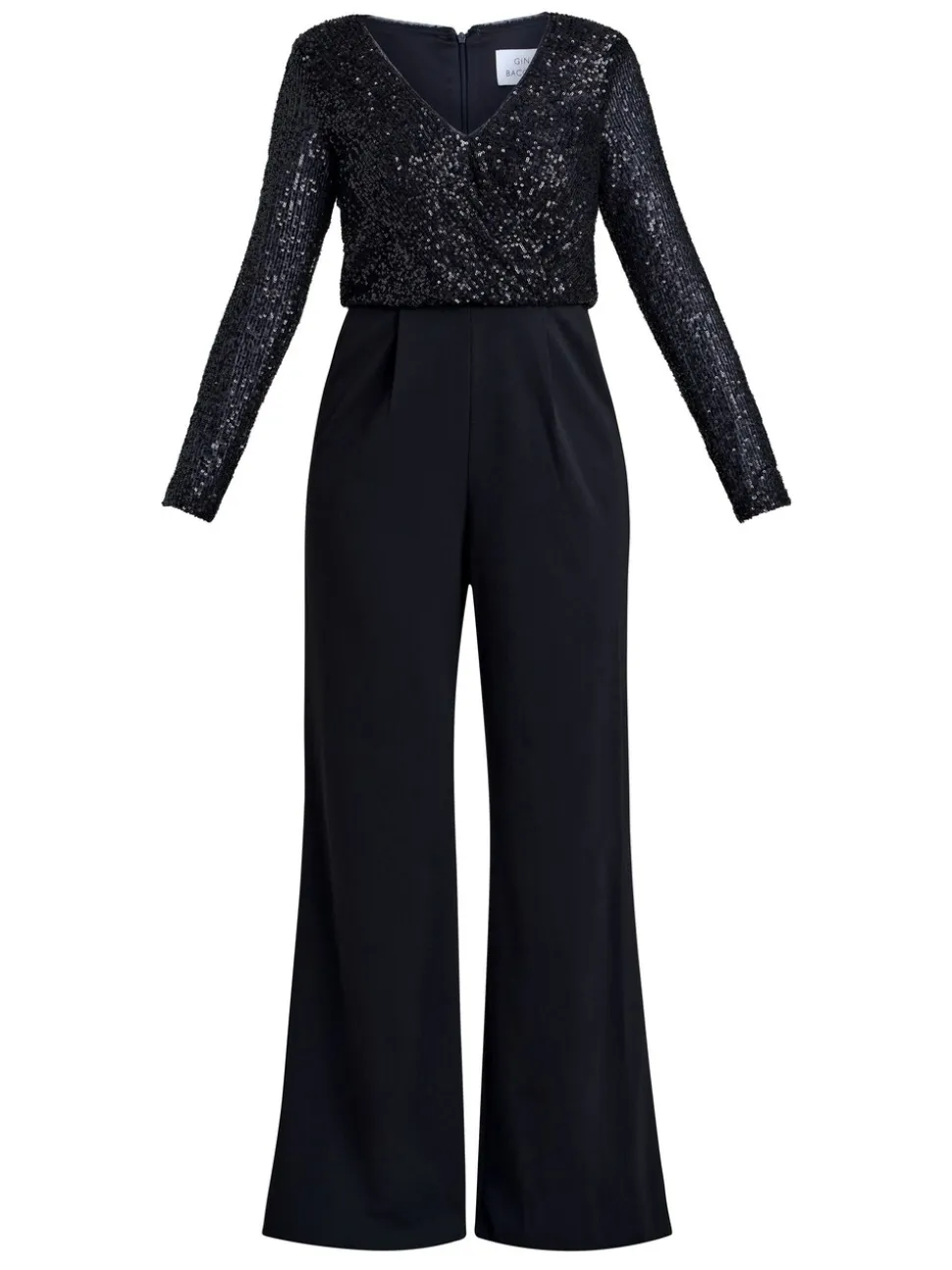 Gina Bacconi Allegra Sequin Crepe Black Jumpsuit