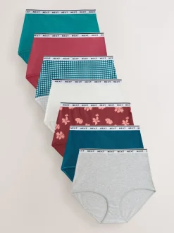 Gingham-print - 7 Katoenen slipjes met logotailleband