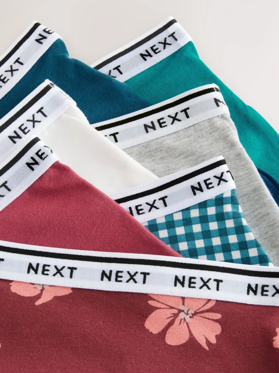 Gingham-print - 7 Katoenen slipjes met logotailleband