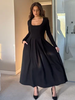 Girl In Mind Evie Square Neck Long Sleeve Midi Dress