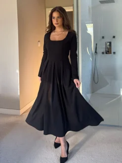 Girl In Mind Evie Square Neck Long Sleeve Midi Dress