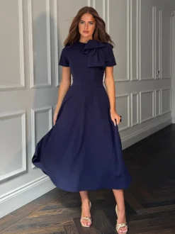 Girl In Mind Minta Bow Detail Short Sleeve Midi Dress