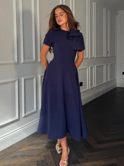 Girl In Mind Minta Bow Detail Short Sleeve Midi Dress