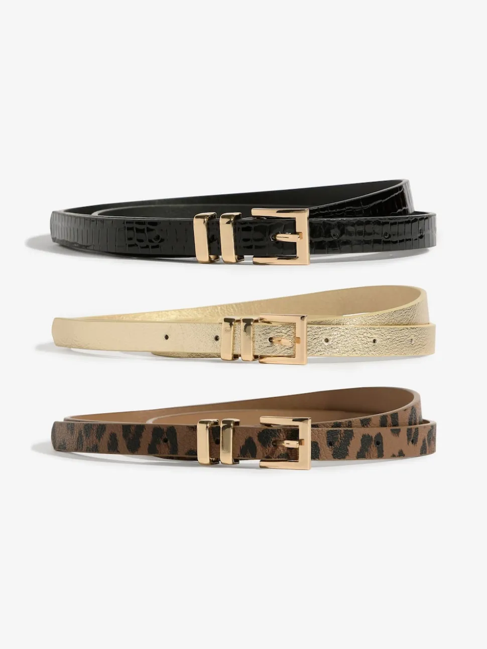Gold, Leopard & Black - Lipsy Skinny Belts 3 Pack