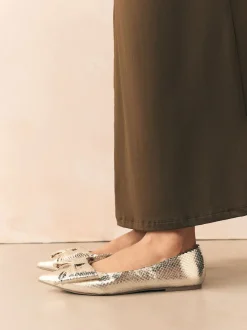 Goud - Ballerina's met spitse neus en strik
