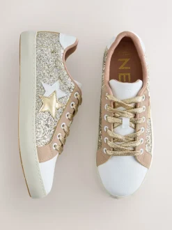 Goud - Forever Comfort® Glitter Star Detail Baseball Lace Up Trainers