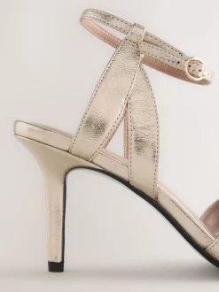 Goud - Forever Comfort® Leather Lattice Front Heeled Sandals