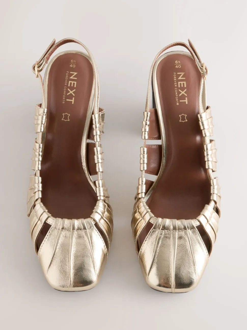 Goud - Forever Comfort® Leather Slot Slingback Block Heels