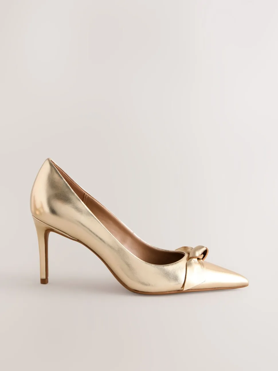 Goud - Forever Comfort® Leren Pump met Strik en halfhoge hak