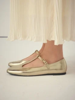 Goud - Forever Comfort® leren T-Bar Mary Jane-schoenen
