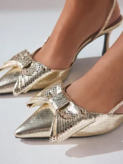 Goud - Forever Comfort® schoenen met strik, hielbandje en spitse neus