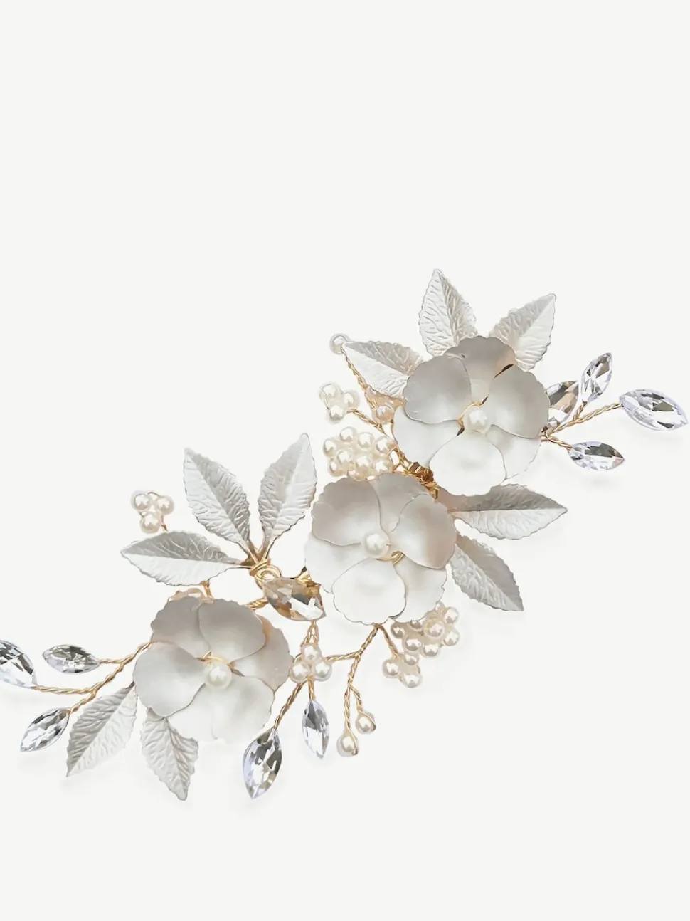 Goud - Ivory & Co - Gardenia klem met kristallen, parels en geëmailleerde bloem