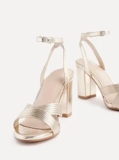 Goud - Linzi City sandalen met blokhak en geribbelde voorband