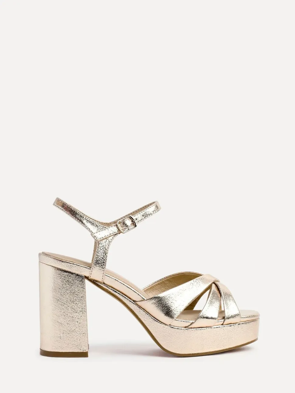 Goud - Linzi Keliah sandalen met plateauzool, gekruiste bandjes en blokhak