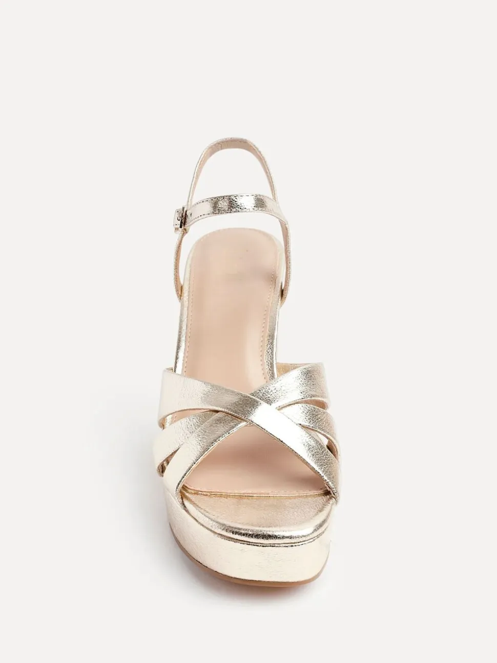 Goud - Linzi Keliah sandalen met plateauzool, gekruiste bandjes en blokhak