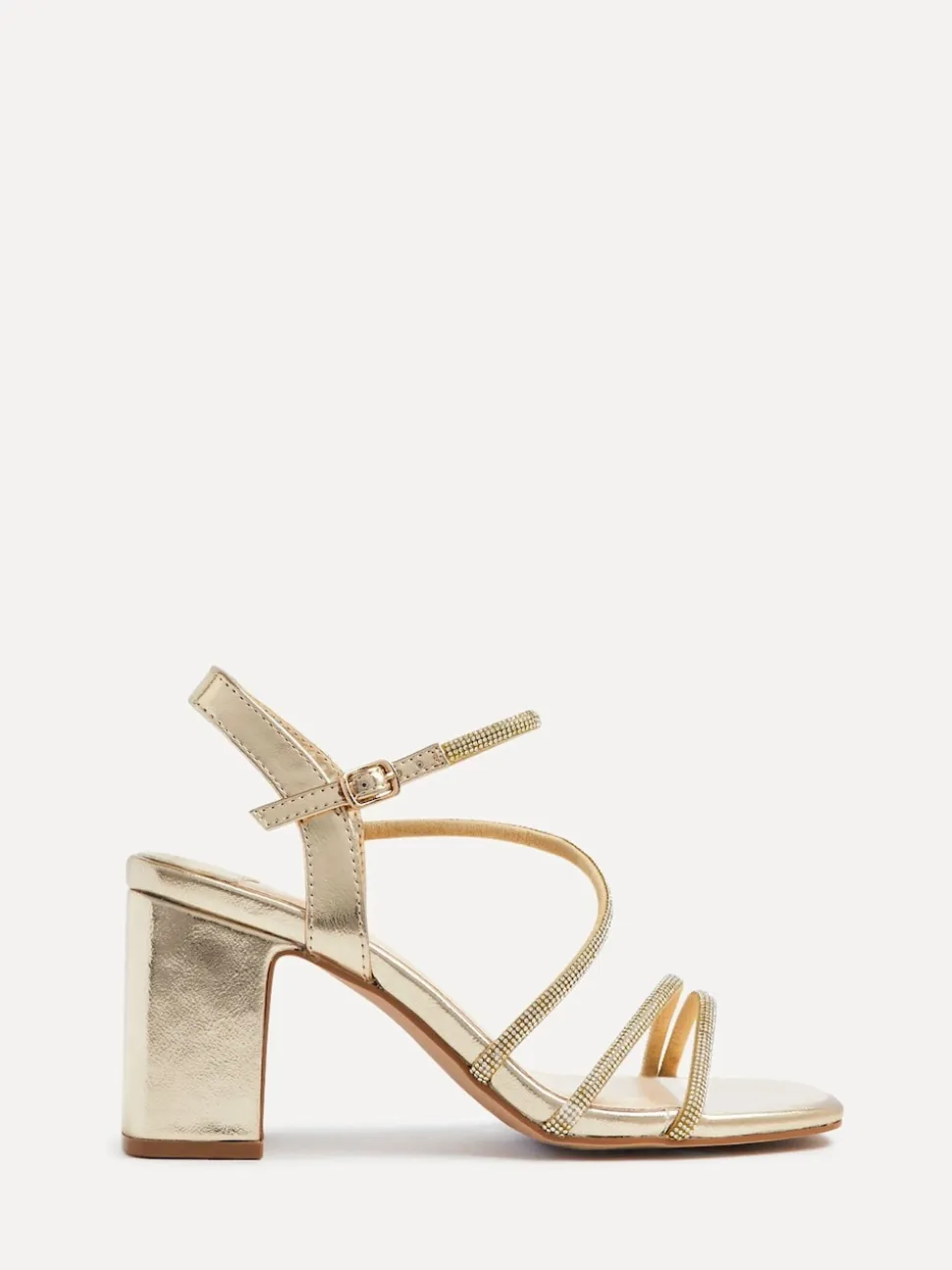 Goud - Linzi Kira sandalen met bandjes met stras en blokhak
