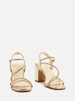 Goud - Linzi Kira sandalen met bandjes met stras en blokhak