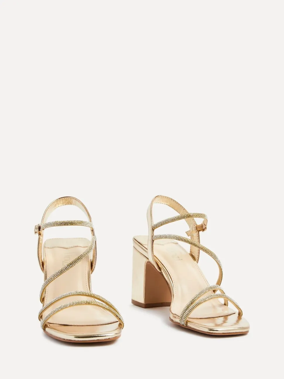 Goud - Linzi Kira sandalen met bandjes met stras en blokhak