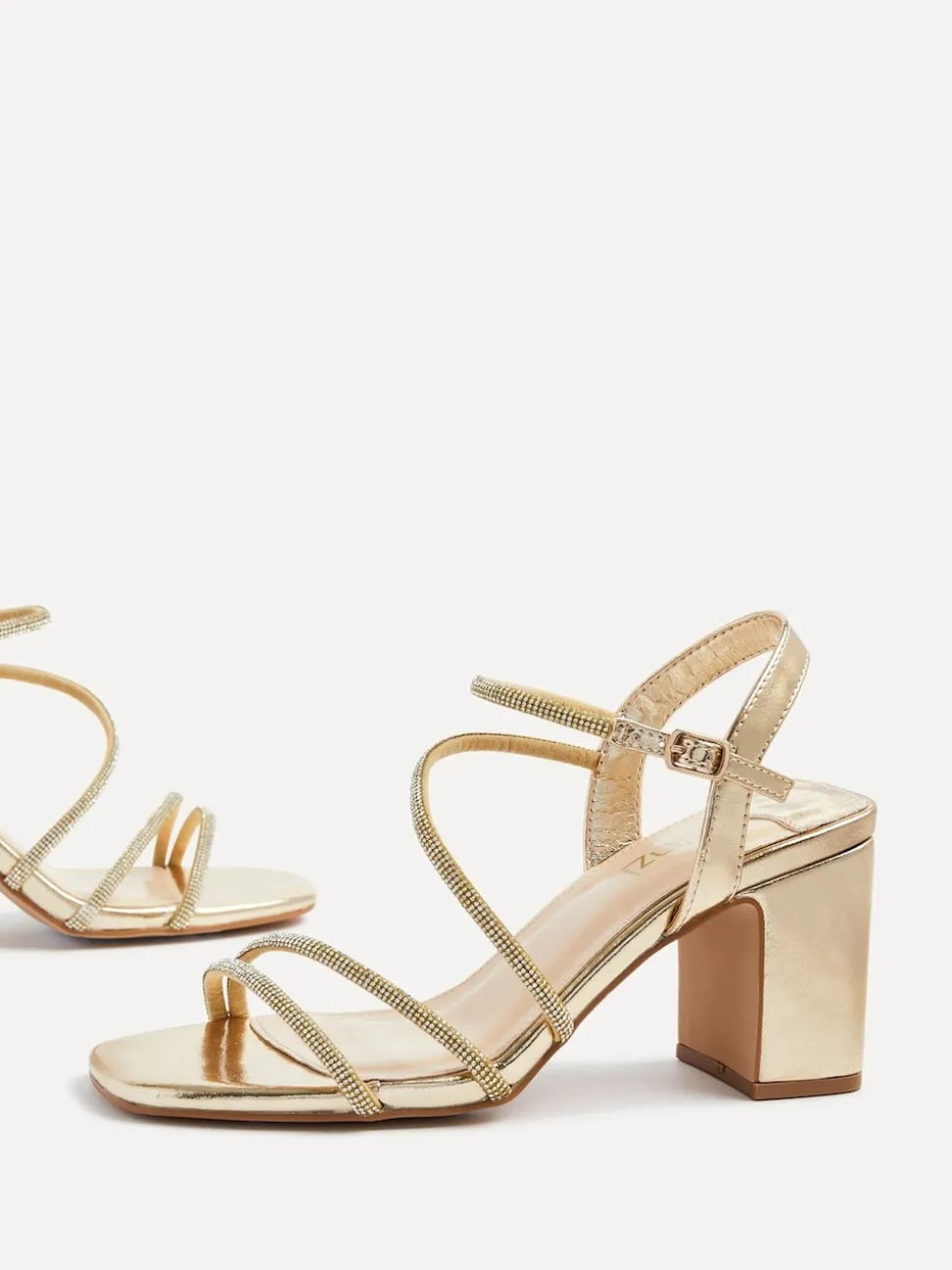 Goud - Linzi Kira sandalen met bandjes met stras en blokhak