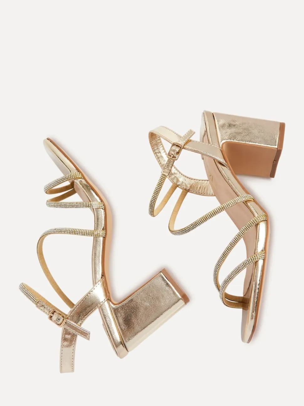 Goud - Linzi Kira sandalen met bandjes met stras en blokhak