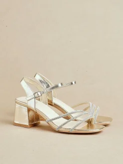 Goud - Linzi Mariah sandalen met hak, versiering en brede pasvorm