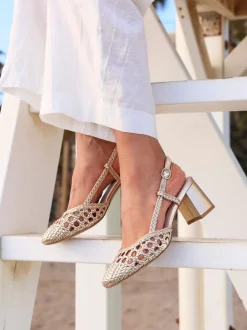 Goud - Linzi Sandria handgeweven slingback sandalen