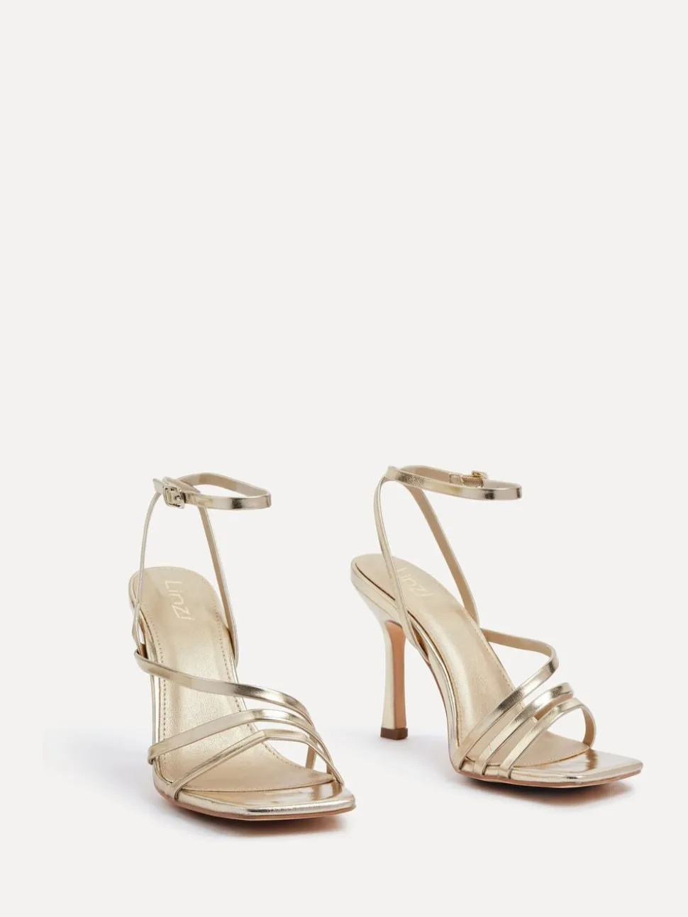 Goud - Linzi Scarlett sandalen met bandjes, hak en enkelbandje