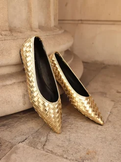 Goud - Linzi Talina Woven Pointed Toe Ballet Flats
