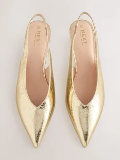 Goud - Punt Toe Lage Slingback Naaldhak Schoenen