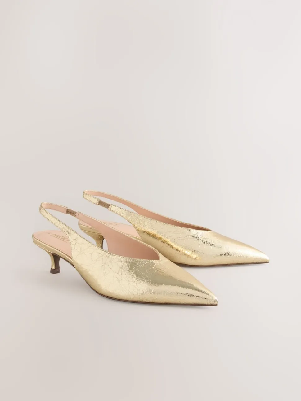Goud - Punt Toe Lage Slingback Naaldhak Schoenen
