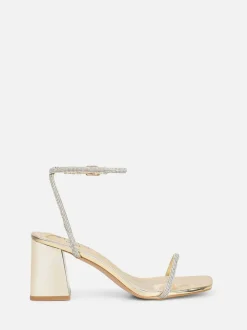 Goud - Simmi London Ciel Diamante Low Block Heeled Sandals