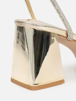 Goud - Simmi London Ciel Diamante Low Block Heeled Sandals