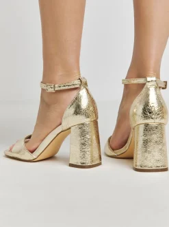 Goud - Simply Be Barely There Block Heel Sandals In Wide Fit