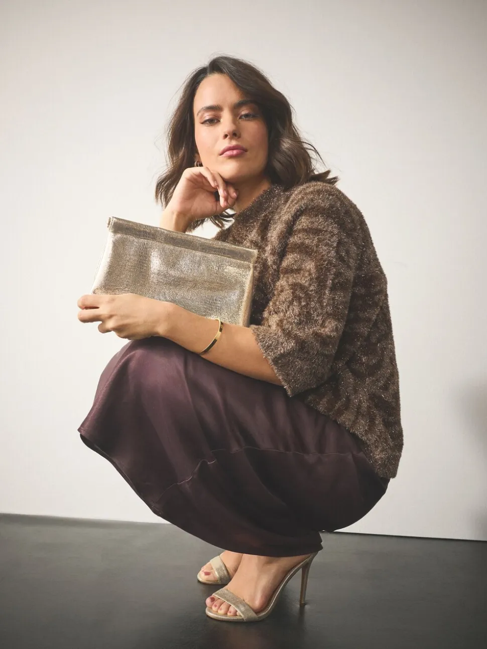 Goud - Sparkle Detail Snap Clutch Bag