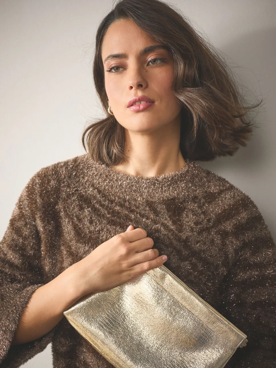 Goud - Sparkle Detail Snap Clutch Bag