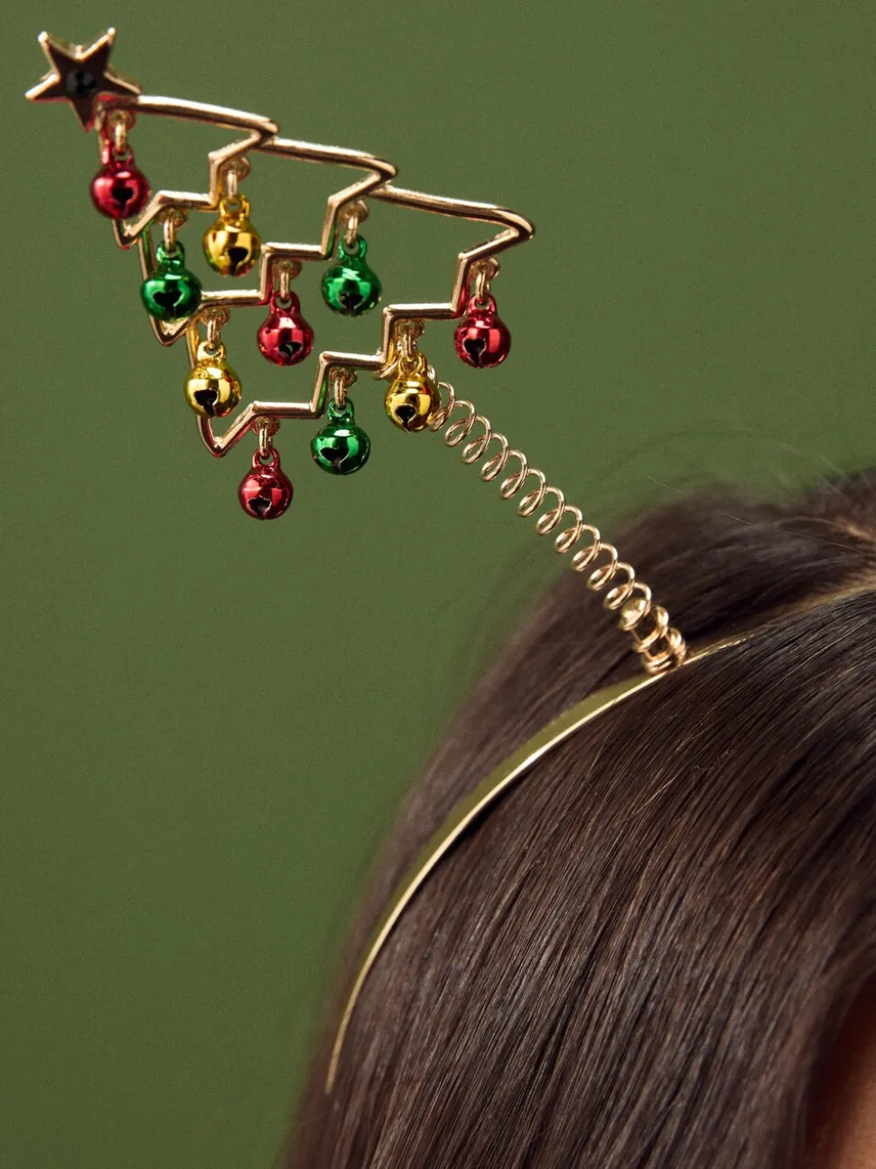 Goudkleurig - Bopper kersthoofdband met kerstboom en belletjes