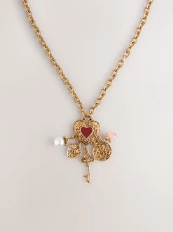 Goudkleurig - Cluster Heart Charm Long Necklace