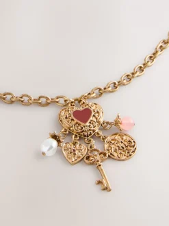 Goudkleurig - Cluster Heart Charm Long Necklace