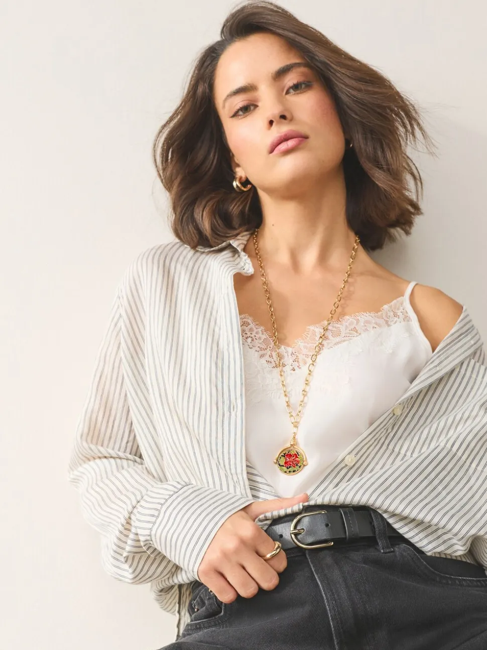 Goudkleurig - Floral T-Bar Spinner Long Necklace