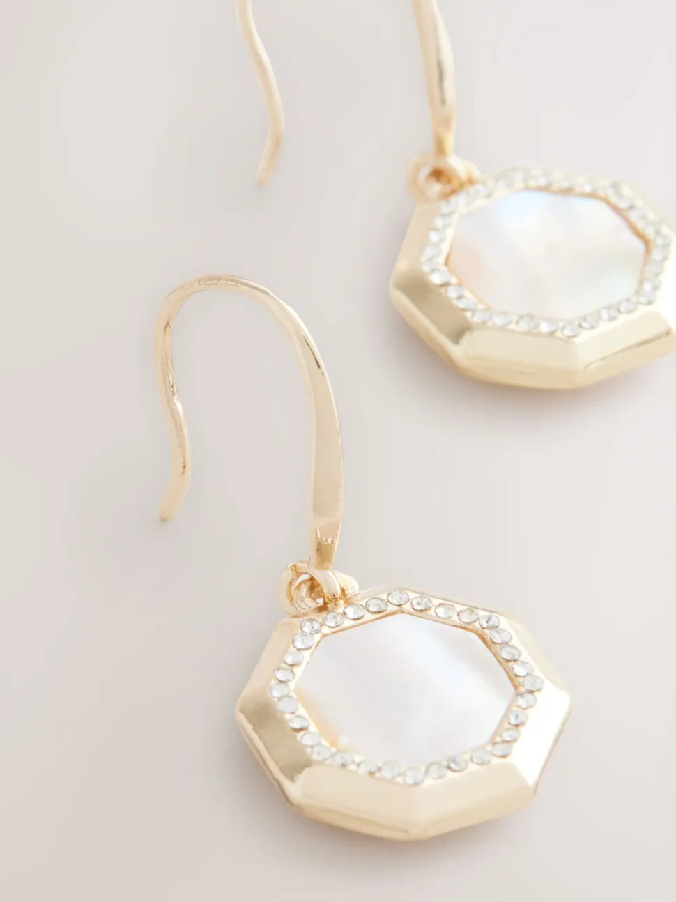 Goudkleurig - Mother Of Pearl Octagon Drop Earrings
