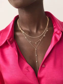 Goudkleurig - Sparkle Detail Layered Drop Necklace