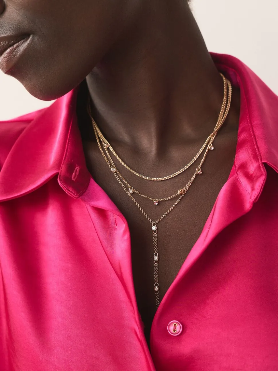 Goudkleurig - Sparkle Detail Layered Drop Necklace