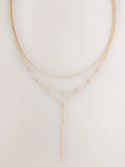Goudkleurig - Sparkle Detail Layered Drop Necklace